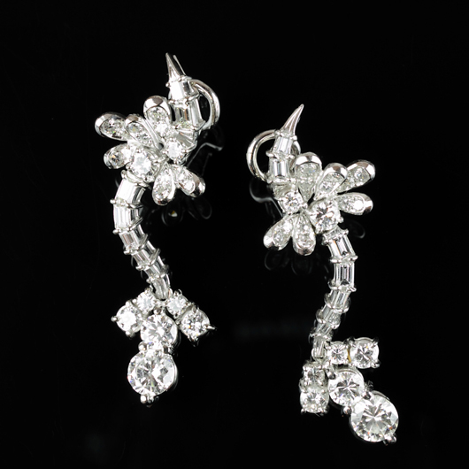 Platinum and 14K white gold diamond earrings. Estimate: $6,000-$8,000. Image courtesy of Morton Kuehnert Auctioneers & Appraisers.